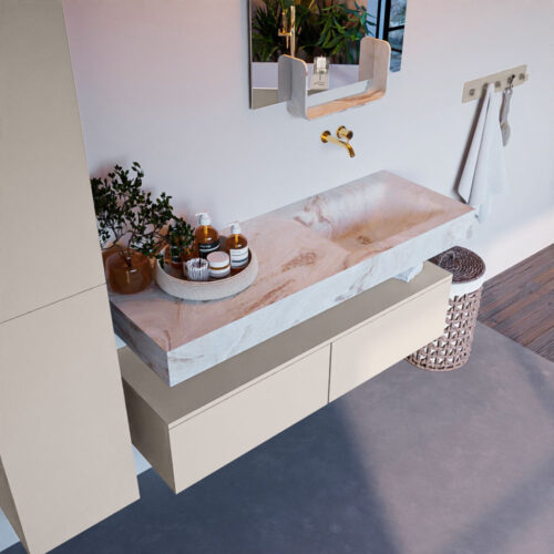 MONDIAZ ALAN-DLUX 130cm mueble de baño Linen 2 cajones. Lavabo CLOUD Derecho sin orificios color Frappe.