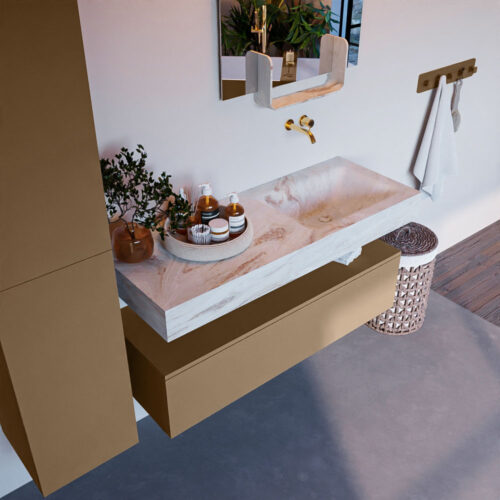 MONDIAZ ALAN-DLUX 120cm mueble de baño Oro 1 cajón. Lavabo CLOUD Derecho sin orificios color Frappe.