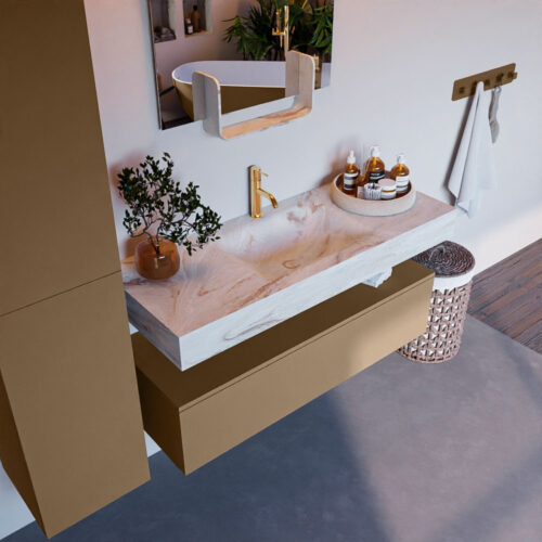 MONDIAZ ALAN-DLUX 120cm mueble de baño Oro 1 cajón. Lavabo CLOUD Centro 1 orificio color Frappe.