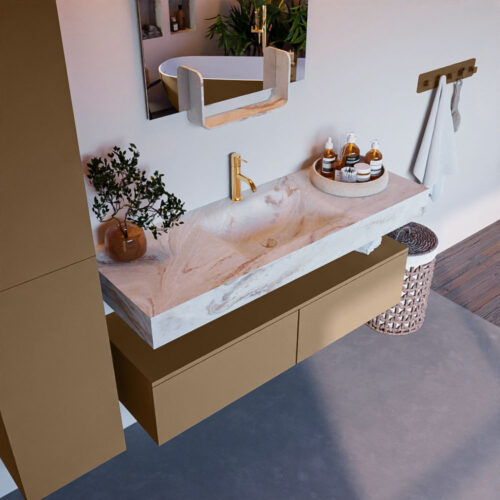 MONDIAZ ALAN-DLUX 130cm mueble de baño Oro 2 cajones. Lavabo CLOUD Centro 1 orificio color Frappe.