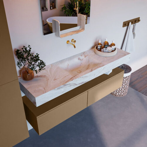 MONDIAZ ALAN-DLUX 150cm mueble de baño Oro 2 cajones. Lavabo CLOUD Centro sin orificios color Frappe.