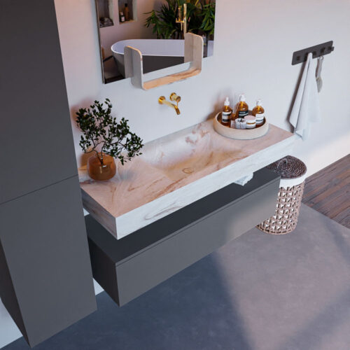 MONDIAZ ALAN-DLUX 120cm mueble de baño Plata 1 cajón. Lavabo CLOUD Centro sin orificios color Frappe.