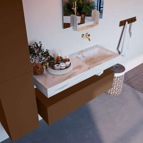 MONDIAZ ALAN-DLUX 120cm mueble de baño Rust 1 cajón. Lavabo CLOUD Derecho sin orificios color Frappe.