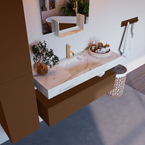 MONDIAZ ALAN-DLUX 120cm mueble de baño Rust 1 cajón. Lavabo CLOUD Centro 1 orificio color Frappe.