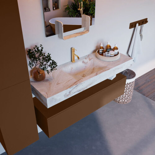 MONDIAZ ALAN-DLUX 130cm mueble de baño Rust 1 cajón. Lavabo CLOUD Centro 1 orificio color Frappe.