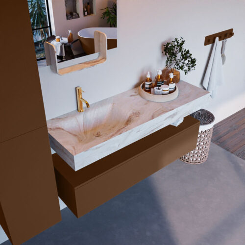 MONDIAZ ALAN-DLUX 130cm mueble de baño Rust 1 cajón. Lavabo CLOUD Izquierda 1 orificio color Frappe.