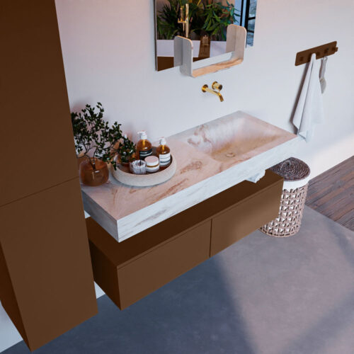 MONDIAZ ALAN-DLUX 120cm mueble de baño Rust 2 cajones. Lavabo CLOUD Derecho sin orificios color Frappe.