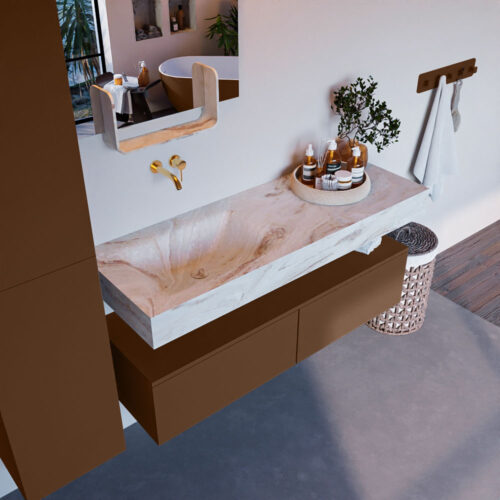 MONDIAZ ALAN-DLUX 130cm mueble de baño Rust 2 cajones. Lavabo CLOUD Izquierda sin orificios color Frappe.