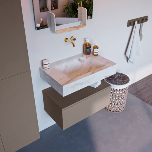 MONDIAZ ALAN-DLUX 70cm mueble de baño Smoke 1 cajón. Lavabo CLOUD Centro sin orificios color Frappe.