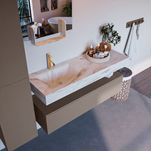 MONDIAZ ALAN-DLUX 130cm mueble de baño Smoke 1 cajón. Lavabo CLOUD Izquierda 1 orificio color Frappe.