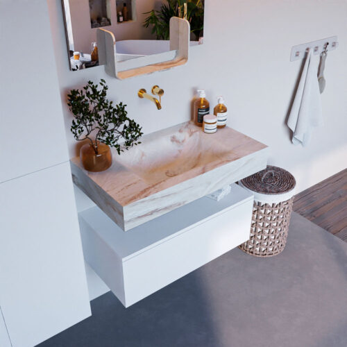 MONDIAZ ALAN-DLUX 80cm mueble de baño Talc 1 cajón. Lavabo CLOUD Centro sin orificios color Frappe.