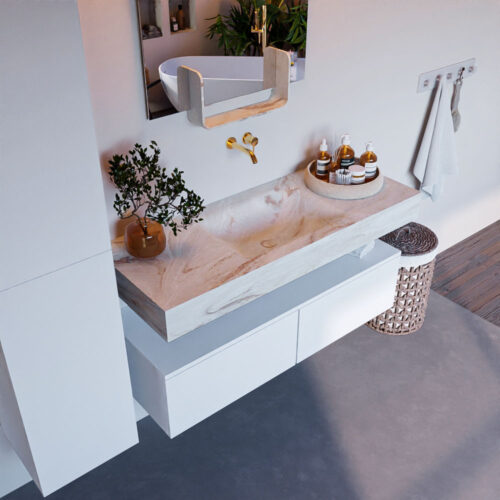 MONDIAZ ALAN-DLUX 120cm mueble de baño Talc 2 cajones. Lavabo CLOUD Centro sin orificios color Frappe.