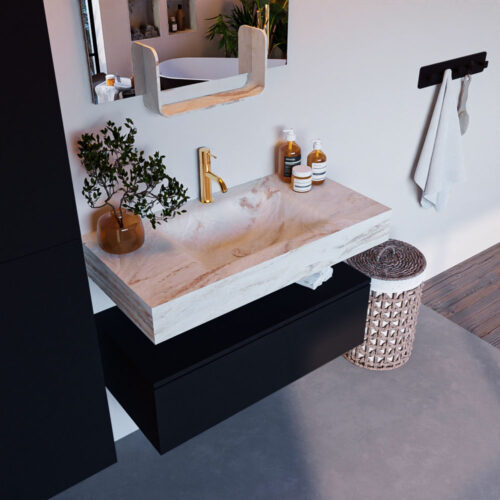 MONDIAZ ALAN-DLUX 90cm mueble de baño Urban 1 cajón. Lavabo CLOUD Centro 1 orificio color Frappe.