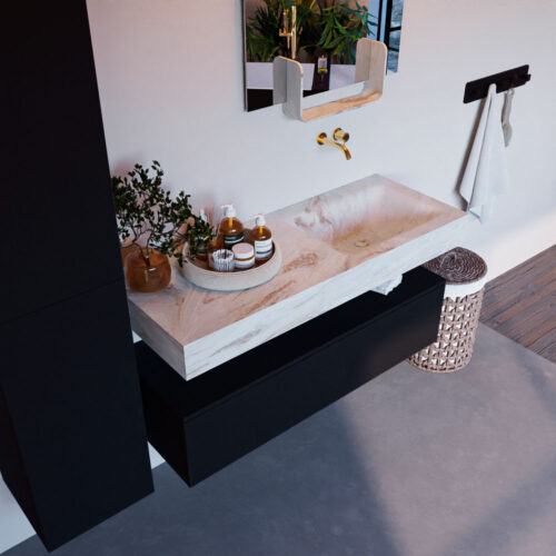 MONDIAZ ALAN-DLUX 120cm mueble de baño Urban 1 cajón. Lavabo CLOUD Derecho sin orificios color Frappe.