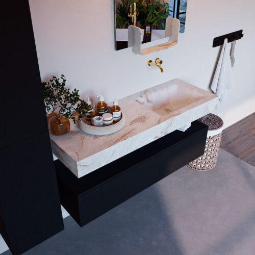 MONDIAZ ALAN-DLUX 130cm mueble de baño Urban 1 cajón. Lavabo CLOUD Derecho sin orificios color Frappe.