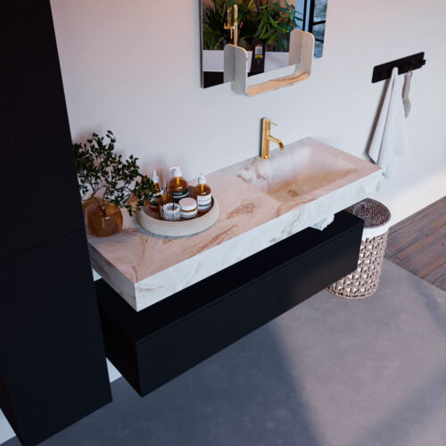 MONDIAZ ALAN-DLUX 130cm mueble de baño Urban 1 cajón. Lavabo CLOUD Derecho 1 orificio color Frappe.