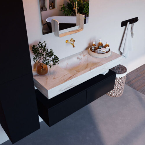 MONDIAZ ALAN-DLUX 120cm mueble de baño Urban 2 cajones. Lavabo CLOUD Centro sin orificios color Frappe.