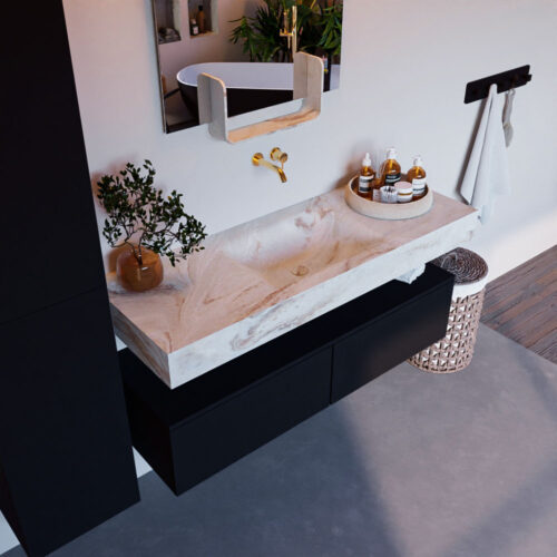 MONDIAZ ALAN-DLUX 130cm mueble de baño Urban 2 cajones. Lavabo CLOUD Centro sin orificios color Frappe.