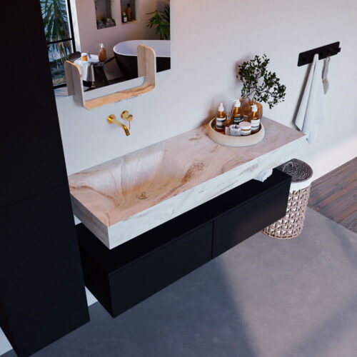 MONDIAZ ALAN-DLUX 130cm mueble de baño Urban 2 cajones. Lavabo CLOUD Izquierda sin orificios color Frappe.