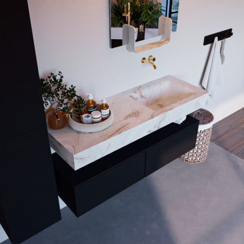 MONDIAZ ALAN-DLUX 130cm mueble de baño Urban 2 cajones. Lavabo CLOUD Derecho sin orificios color Frappe.