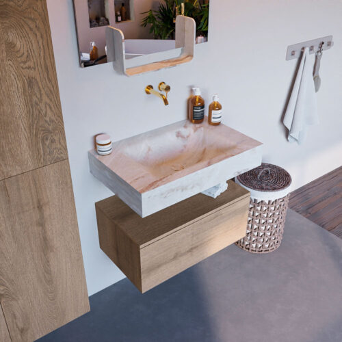 MONDIAZ ALAN-DLUX 70cm mueble de baño Washed Oak 1 cajón. Lavabo CLOUD Centro sin orificios color Frappe.