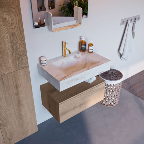 MONDIAZ ALAN-DLUX 70cm mueble de baño Washed Oak 1 cajón. Lavabo CLOUD Centro 1 orificio color Frappe.