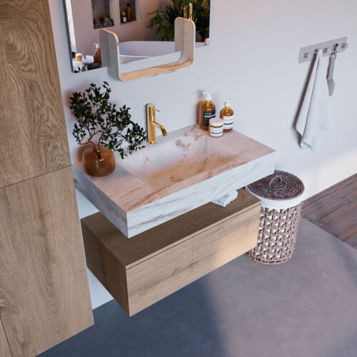 MONDIAZ ALAN-DLUX 80cm mueble de baño Washed Oak 1 cajón. Lavabo CLOUD Centro 1 orificio color Frappe.