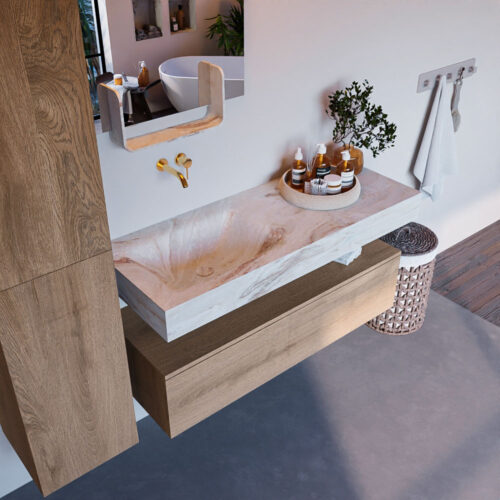 MONDIAZ ALAN-DLUX 120cm mueble de baño Washed Oak 1 cajón. Lavabo CLOUD Izquierda sin orificios color Frappe.