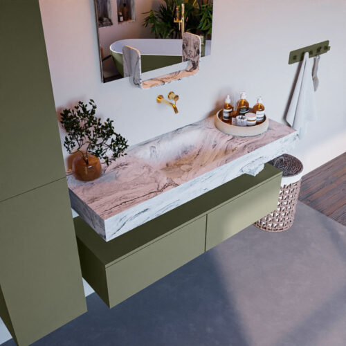 MONDIAZ ALAN-DLUX 130cm mueble de baño Army 2 cajones. Lavabo CLOUD Centro sin orificios color Glace.