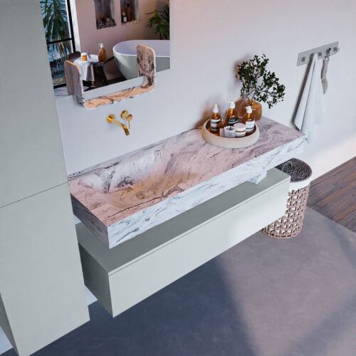 MONDIAZ ALAN-DLUX 130cm mueble de baño Clay 1 cajón. Lavabo CLOUD Izquierda sin orificios color Glace.