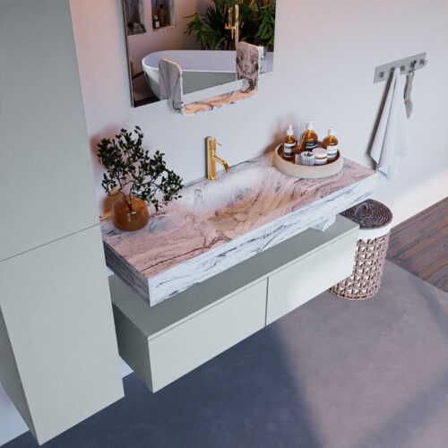 MONDIAZ ALAN-DLUX 120cm mueble de baño Clay 2 cajones. Lavabo CLOUD Centro 1 orificio color Glace.