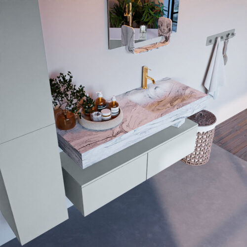 MONDIAZ ALAN-DLUX 120cm mueble de baño Clay 2 cajones. Lavabo CLOUD Derecho 1 orificio color Glace.