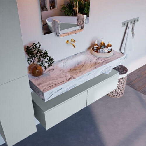 MONDIAZ ALAN-DLUX 130cm mueble de baño Clay 2 cajones. Lavabo CLOUD Centro sin orificios color Glace.