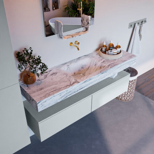 MONDIAZ ALAN-DLUX 150cm mueble de baño Clay 2 cajones. Lavabo CLOUD Centro sin orificios color Glace.