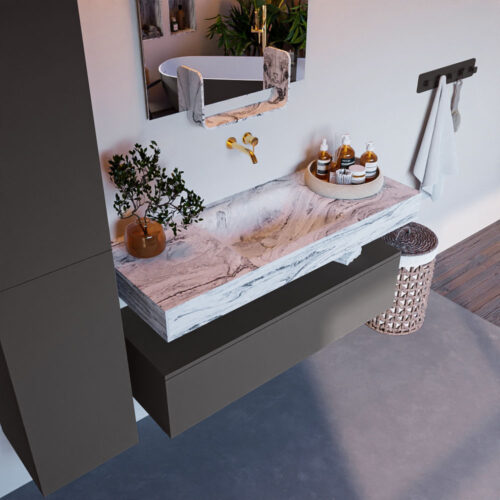 MONDIAZ ALAN-DLUX 120cm mueble de baño Dark Grey 1 cajón. Lavabo CLOUD Centro sin orificios color Glace.