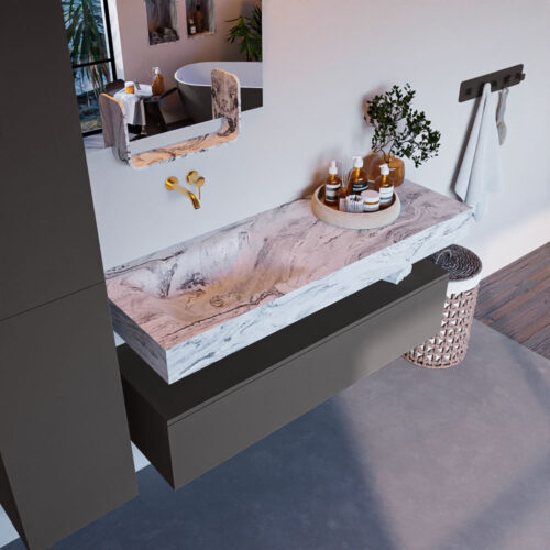 MONDIAZ ALAN-DLUX 130cm mueble de baño Dark Grey 1 cajón. Lavabo CLOUD Izquierda sin orificios color Glace.