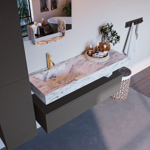 MONDIAZ ALAN-DLUX 130cm mueble de baño Dark Grey 1 cajón. Lavabo CLOUD Izquierda 1 orificio color Glace.