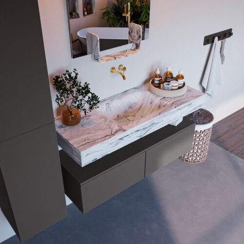 MONDIAZ ALAN-DLUX 120cm mueble de baño Dark Grey 2 cajones. Lavabo CLOUD Centro sin orificios color Glace.