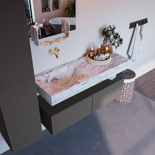 MONDIAZ ALAN-DLUX 120cm mueble de baño Dark Grey 2 cajones. Lavabo CLOUD Izquierda sin orificios color Glace.