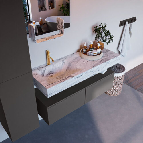 MONDIAZ ALAN-DLUX 120cm mueble de baño Dark Grey 2 cajones. Lavabo CLOUD Izquierda 1 orificio color Glace.