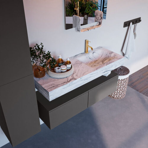 MONDIAZ ALAN-DLUX 120cm mueble de baño Dark Grey 2 cajones. Lavabo CLOUD Derecho 1 orificio color Glace.