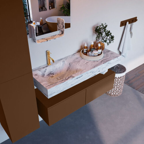 MONDIAZ ALAN-DLUX 120cm mueble de baño Rust 2 cajones. Lavabo CLOUD Izquierda 1 orificio color Glace.