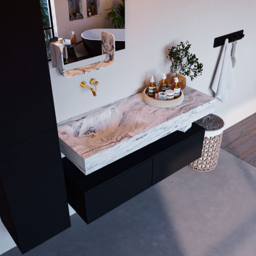 MONDIAZ ALAN-DLUX 120cm mueble de baño Urban 2 cajones. Lavabo CLOUD Izquierda sin orificios color Glace.