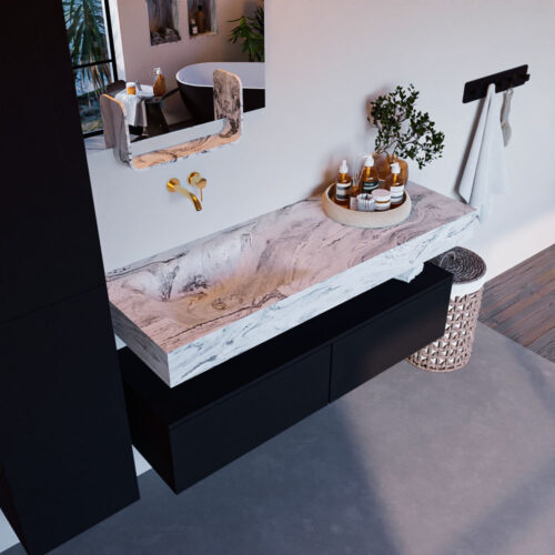 MONDIAZ ALAN-DLUX 130cm mueble de baño Urban 2 cajones. Lavabo CLOUD Izquierda sin orificios color Glace.