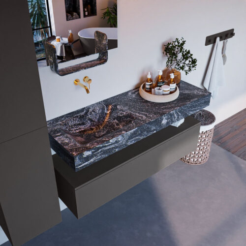 MONDIAZ ALAN-DLUX 130cm mueble de baño Dark Grey 1 cajón. Lavabo CLOUD Izquierda sin orificios color Lava.