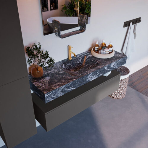 MONDIAZ ALAN-DLUX 130cm mueble de baño Dark Grey 1 cajón. Lavabo CLOUD Centro 1 orificio color Lava.