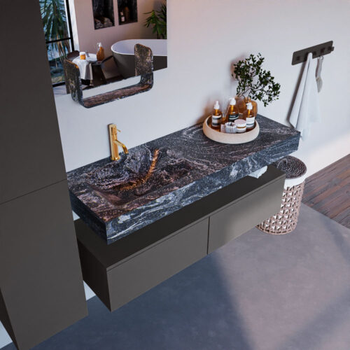 MONDIAZ ALAN-DLUX 130cm mueble de baño Dark Grey 2 cajones. Lavabo CLOUD Izquierda 1 orificio color Lava.