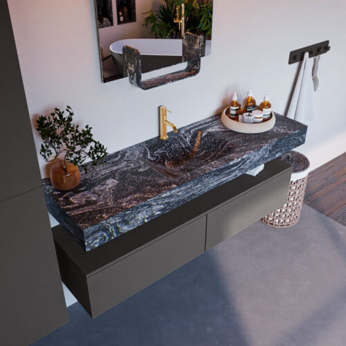 MONDIAZ ALAN-DLUX 150cm mueble de baño Dark Grey 2 cajones. Lavabo CLOUD Centro 1 orificio color Lava.