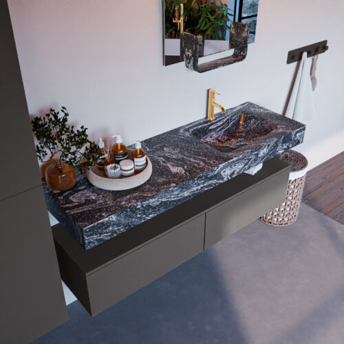 MONDIAZ ALAN-DLUX 150cm mueble de baño Dark Grey 2 cajones. Lavabo CLOUD Derecho 1 orificio color Lava.