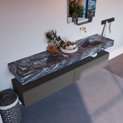 MONDIAZ ALAN-DLUX 200cm mueble de baño Dark Grey 2 cajones. Lavabo CLOUD Derecho sin orificios color Lava.